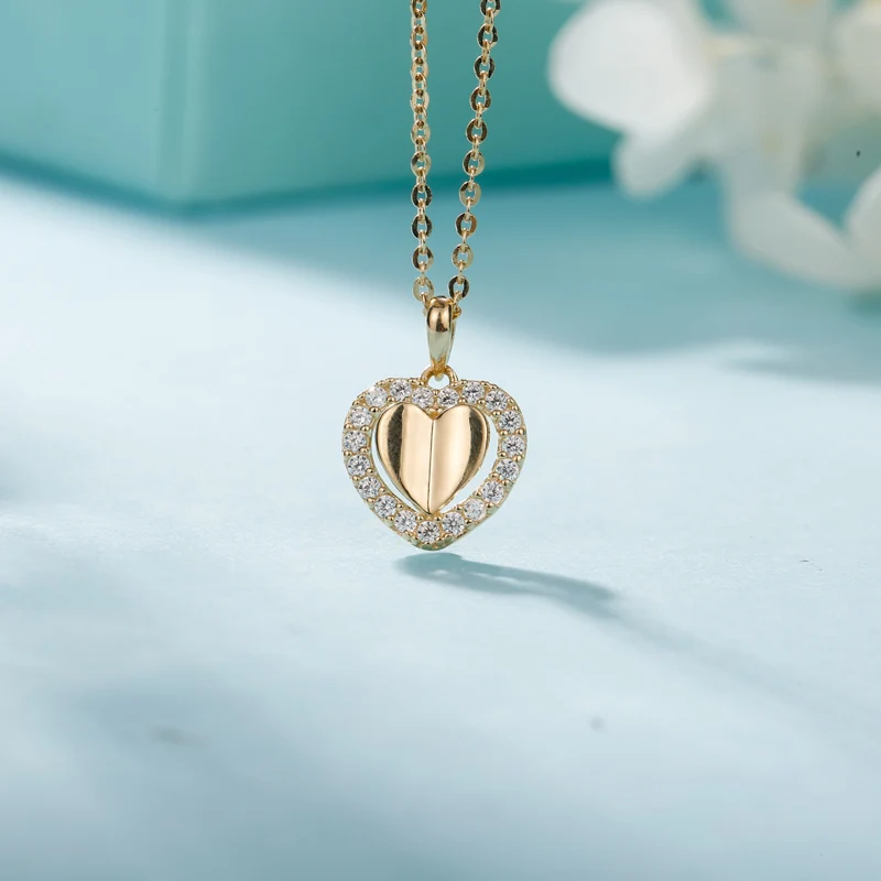 925 Sterling Silver AAA CZ Hearts Charms Necklaces Pendant for Women