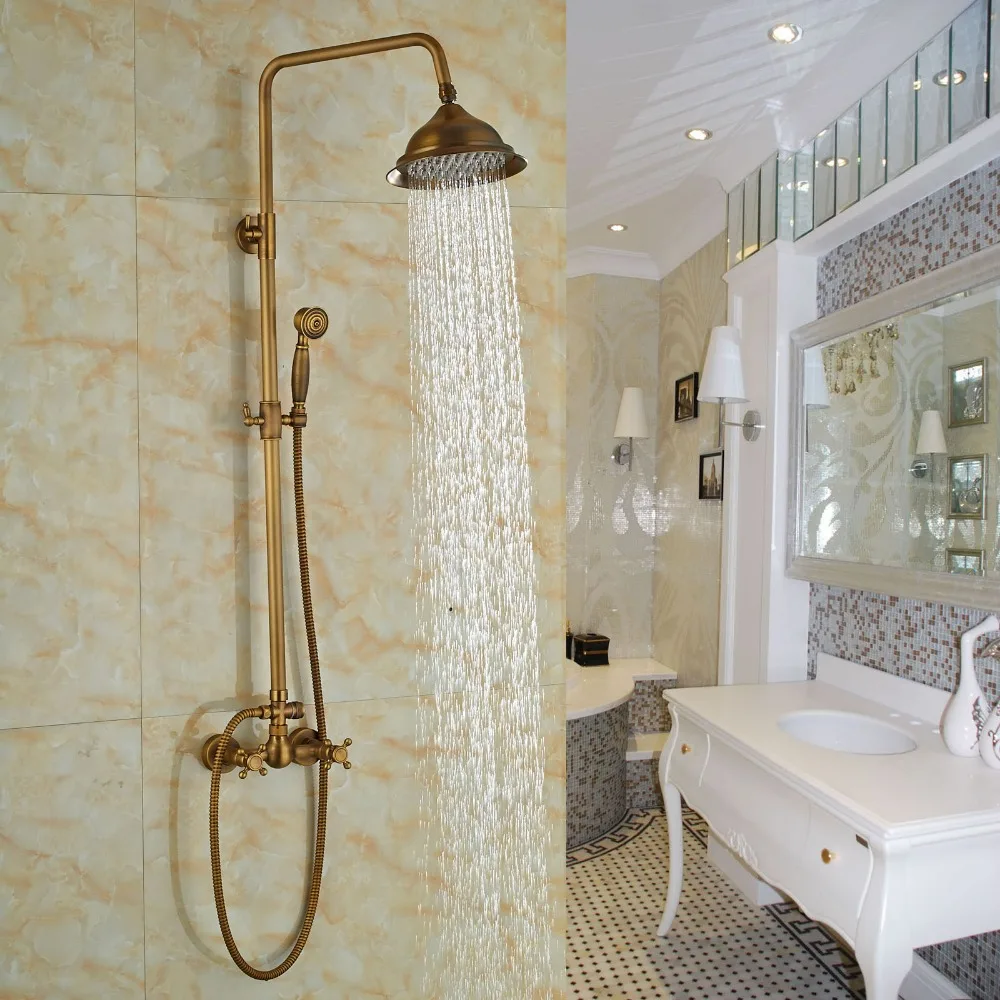 Antique Soild Brass Bathroom Shower Set Faucet Wall Mount Shower Head