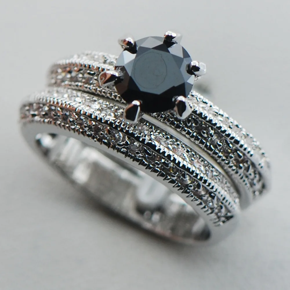 black onyx 925 sterling silver top quality fancy jewelry engagement wedding two ring size 6 7 - Black Onyx Wedding Ring black onyx 925 sterling silver top quality fancy jewelry engagement wedding two ring size 6 7 - Black Onyx Wedding Ring