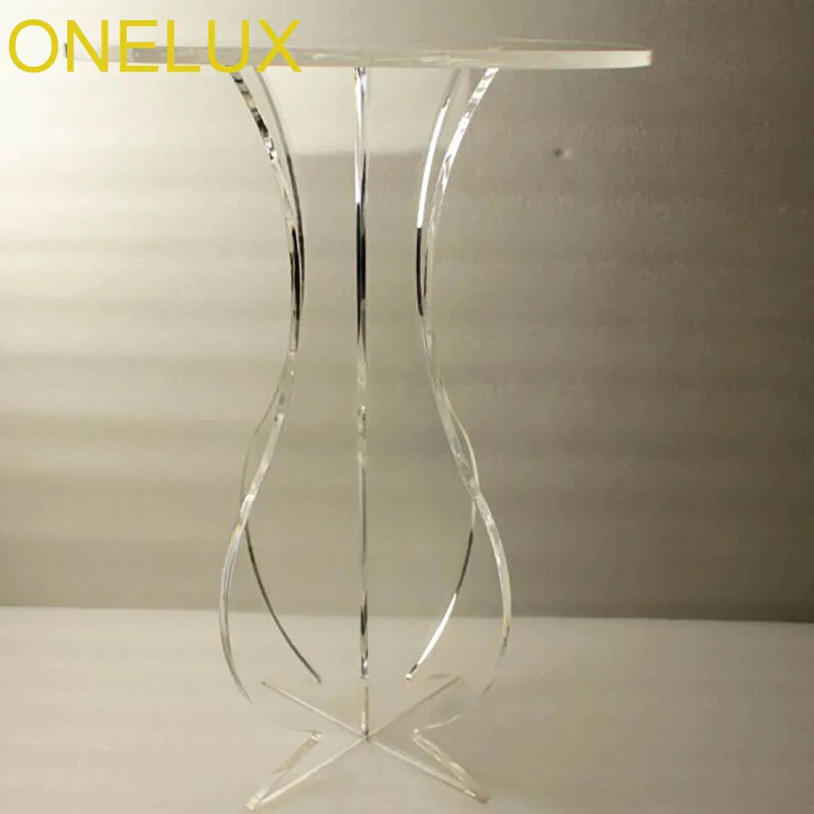Clear Round Acrylic Carved Coffee Tea Table, Lucite Accent Pedestal Tables Crossed Legs-2 size options