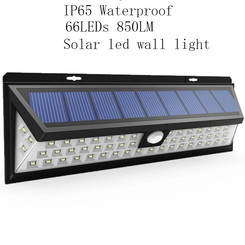 Водонепроницаемый 66 LED Солнечный светодиодный настенный светильник 2835 SMD белый