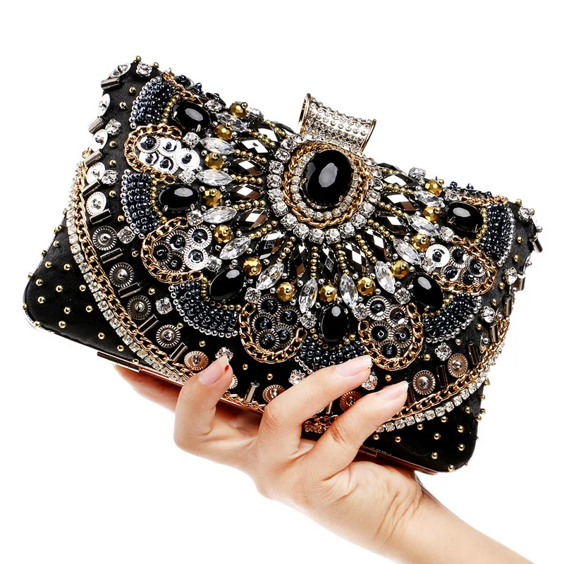 Luxy Moon Luxury Silver Black Clutch Bag Front View