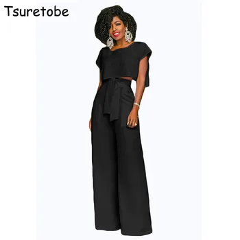 

Tsuretobe Women 2 piece Casual Jumpsuits Wide Leg Pants Fashion Summer Rompers Womens Jumpsuit Loose Party Overalls Female