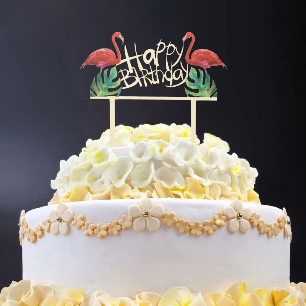 Tropical Cake Flamingo Topper Decor Toppers Birthday Hawiian Tropical Decoration