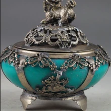 Рождественские украшения для дома+ тибетская Серебряная Инкрустация нефритовый Зеленый Лев курильница