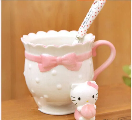 Kawaii Милая принцесса розовый кролик мультфильм hello kitty керамическая чашка для напитков кофейная кружка