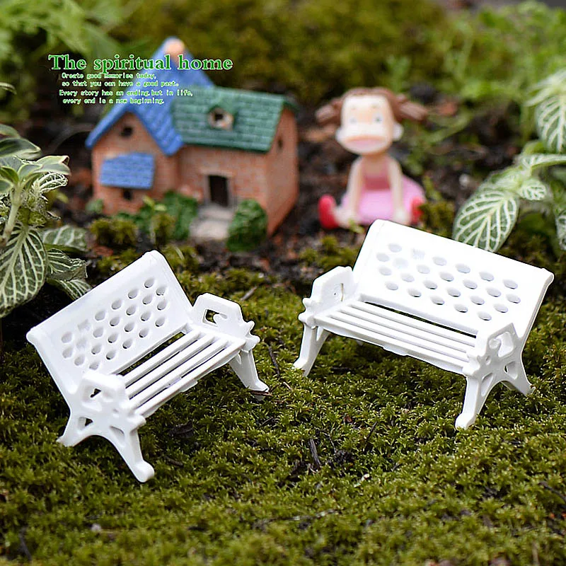 

1 Pcs Cute Mini White Bench Doll Chairs Terrarium Moss Figurines Miniatures Micro Landscape Accessories fairy garden supplies