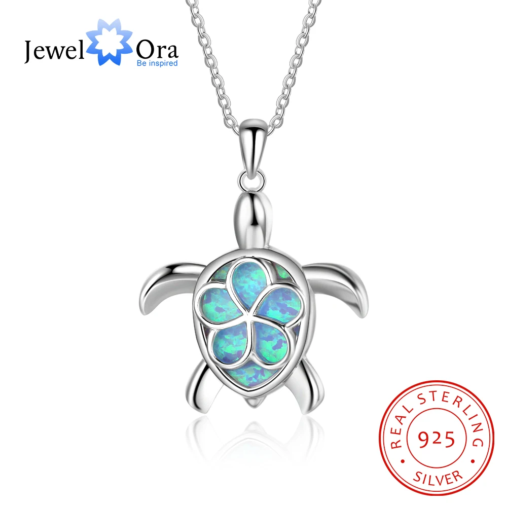 

Blue Opal Turtle With Plum Flower Accessories 925 Sterling Silver Necklaces & Pendants For Women Jewelry (JewelOra NE102121)