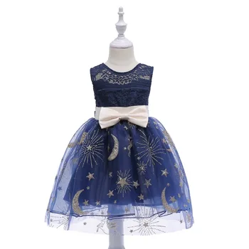 

Roimyal Wholesale Summer Girl Sleeveless A-line Hollow Lace Print Glitter Dress 3-8years kids Cute Party Dresses Free Shipping