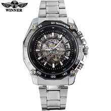 GAGNANT mode casual hommes mécanique montres célèbre chaude marque hommes squelette noir montres en acier inoxydable bande reloj hombre