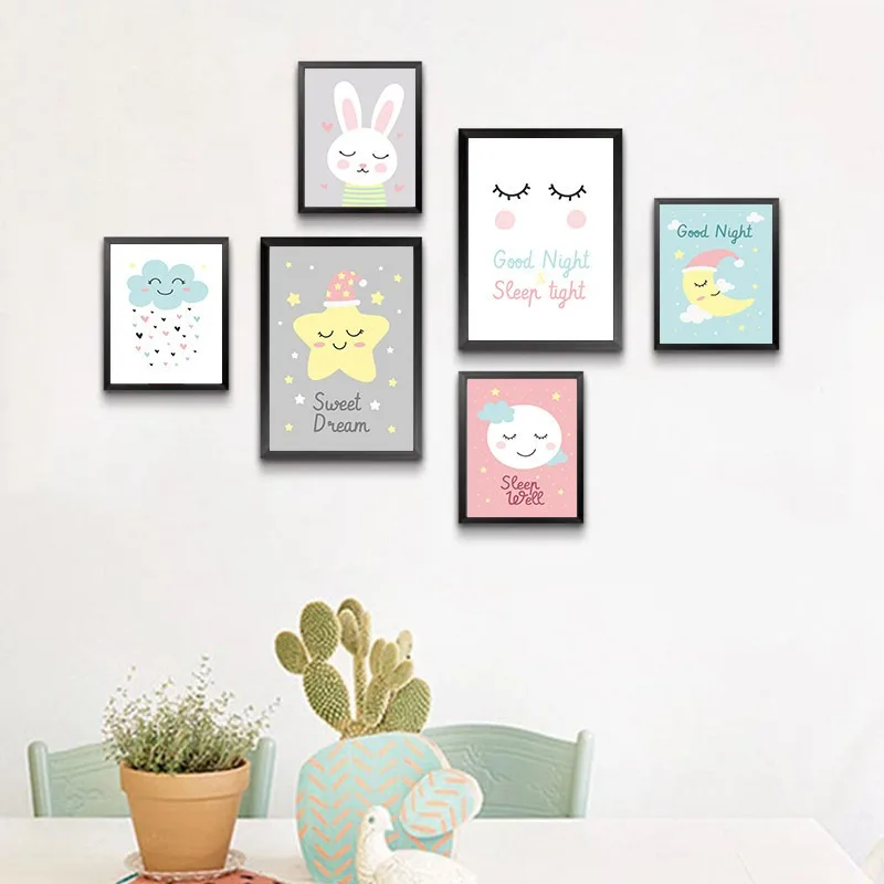 

Nordic Decoration Wall Art Canvas Poster and Print Cartoon Quote Canvas Painting Decorative Picture for Children Room LY0014