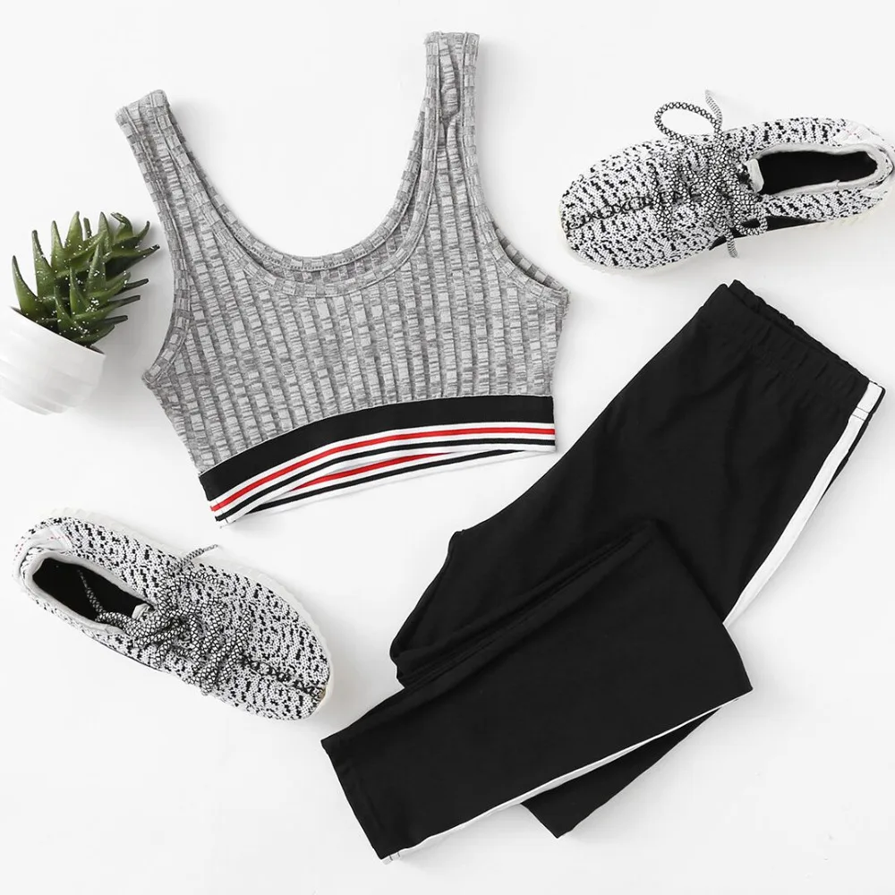 SweatyRocks, черные полосатые женские леггинсы со средним обхватом талии, эластичные леггинсы, женские повседневные штаны