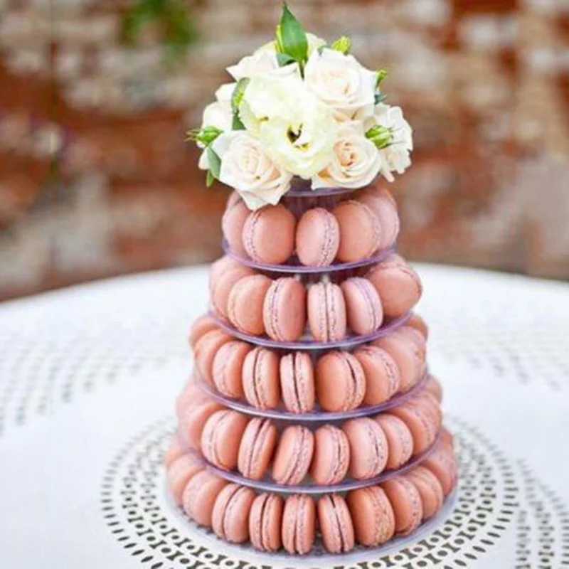 Clear 6-ряды раундов мгновенной проявки Macaroon стойка-башня стойка для торта для вечерние свадебные туфли