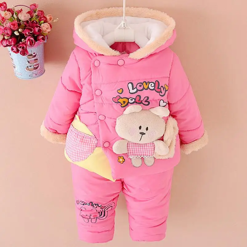 2017 baby Girls christmas snowsuit parkas clothing set winter coat children bear hooded thicken