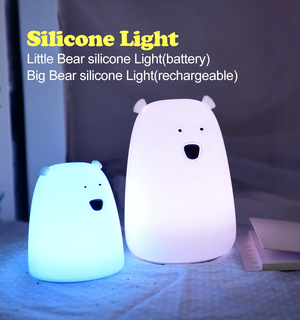 Cute Bear Silicone LED Night Light Lamp Children Bedroom Color Changing Night Lamps  LED Bedside Light for Children Kid Baby Toy Gifts (22)