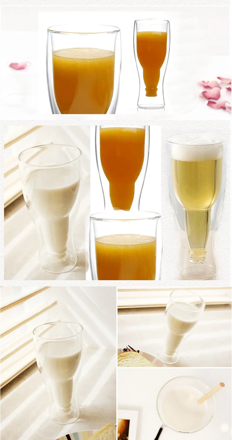 Креативная перевернутая бутылка пива с двойными стенками Стеклянная чашка термостойкая круглая винная стеклянная кружка для пива для питья сока чашка для молока и чая