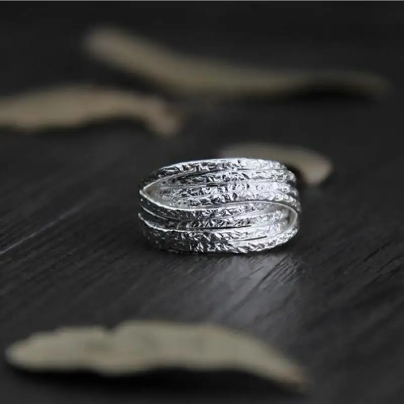 Кольца на палец ручной работы из стерлингового серебра 999 пробы в виде морщин для мужчин и женщин, плетеное уникальное дизайнерское элегантное Ювелирное кольцо