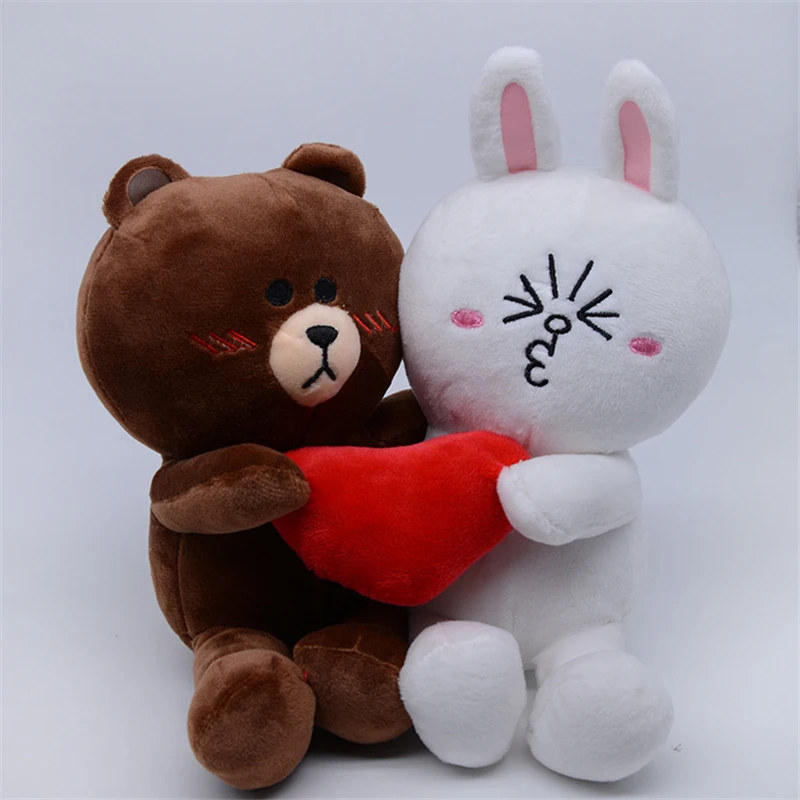 

1 Pair Brown Bear and Bunny Plush Toys Cony Dolls with Heart for Wedding Gift Male Bear and Female Rabbit for Bride and Groom