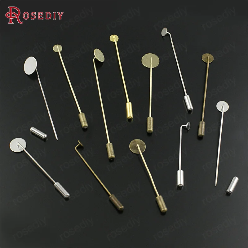 20PCS with stopper Can paste Round Disk Brass Brooch Base Pins Hat Jewelry Accessories Findings Wholesale | Украшения и