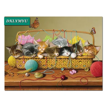 

Animal 5D Diy Diamond Painting Sleeping basket cat Home Decoration Diamond Mosaic Embroidery Full Square Rhinestone Painting