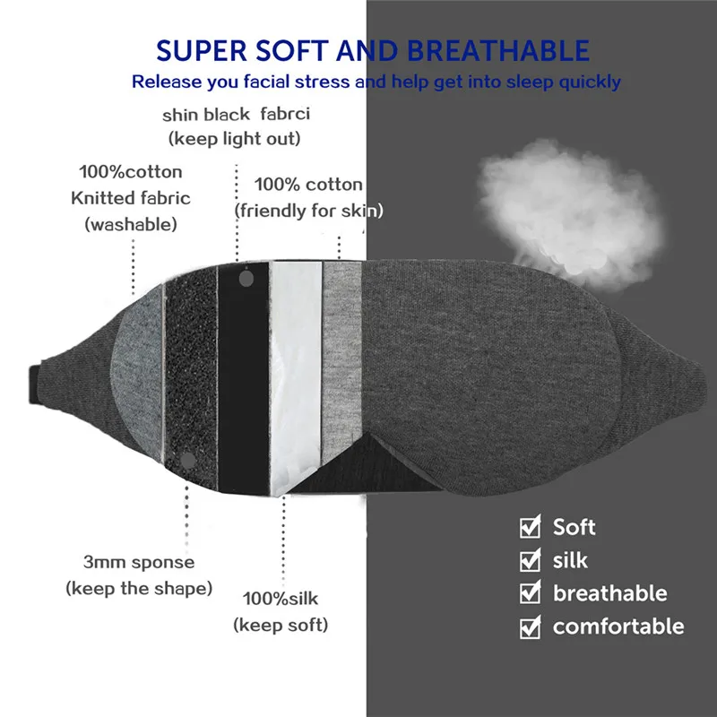 Маска для быстрого сна, натуральная маска для сна, маска для глаз, покрытие для век, повязка для глаз, для женщин и мужчин, мягкая переносная повязка на глаза, дорожный повязка на глаза