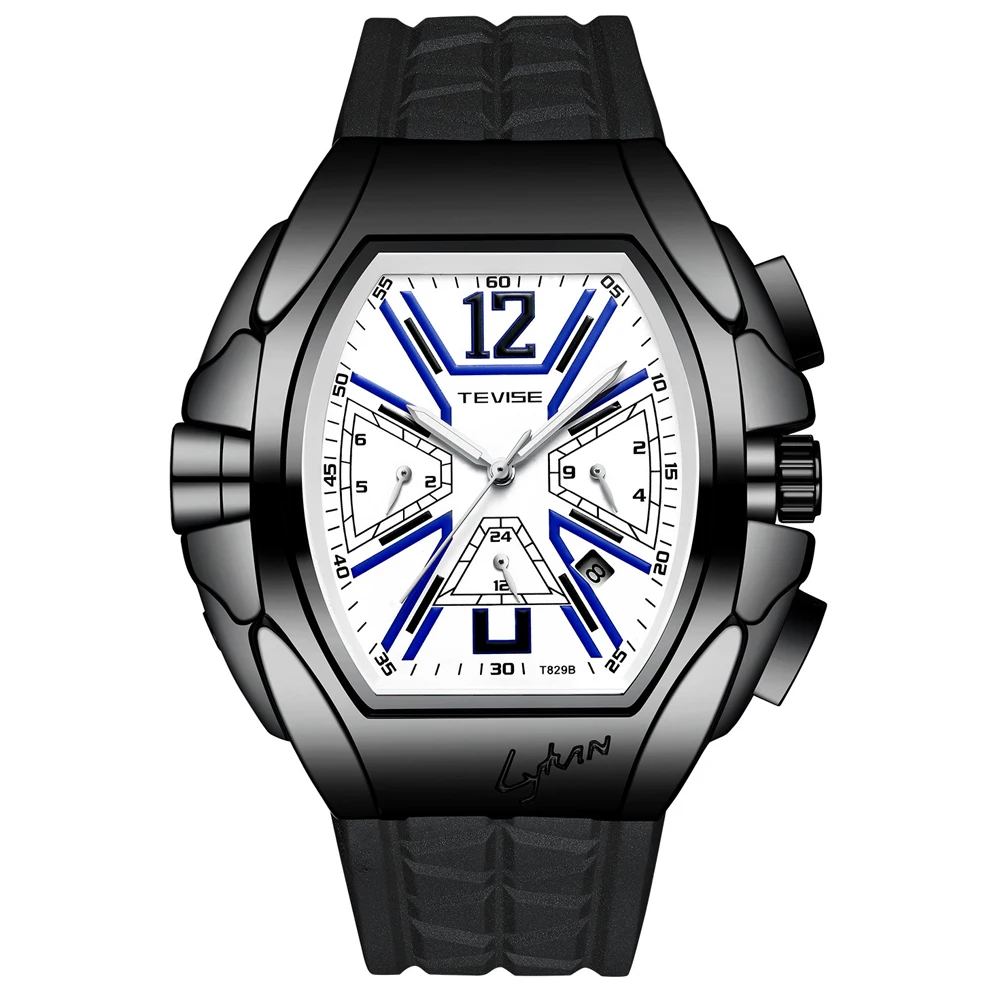 العلامة التجارية الكلمات TEVISE الساعات الرجال سيليكون حزام التلقائي الميكانيكية الرجال الساعات عارضة ساعة اليد الصغيرة ثانية Relogio Masculino