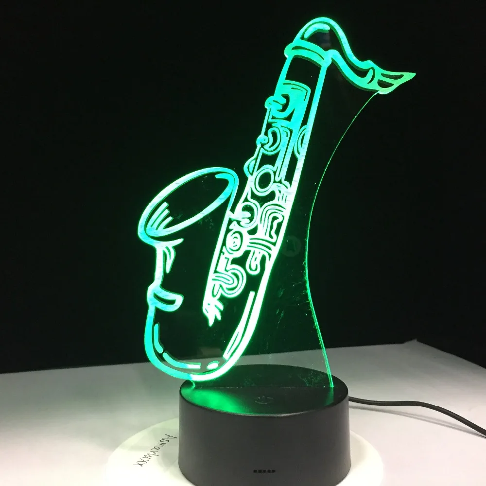 Saxphone настольная лампа 3D светодиодный ночник SaxMusical инструмент антикварная В