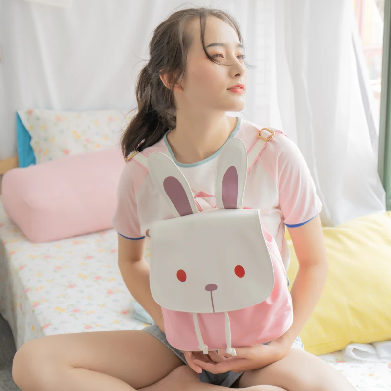 

Milk Bear Creative Drawstring Bucket Backpack Waterproof Personality Cute Rabbit Bunny Shoulder Bag Student Bag Rabbit bags