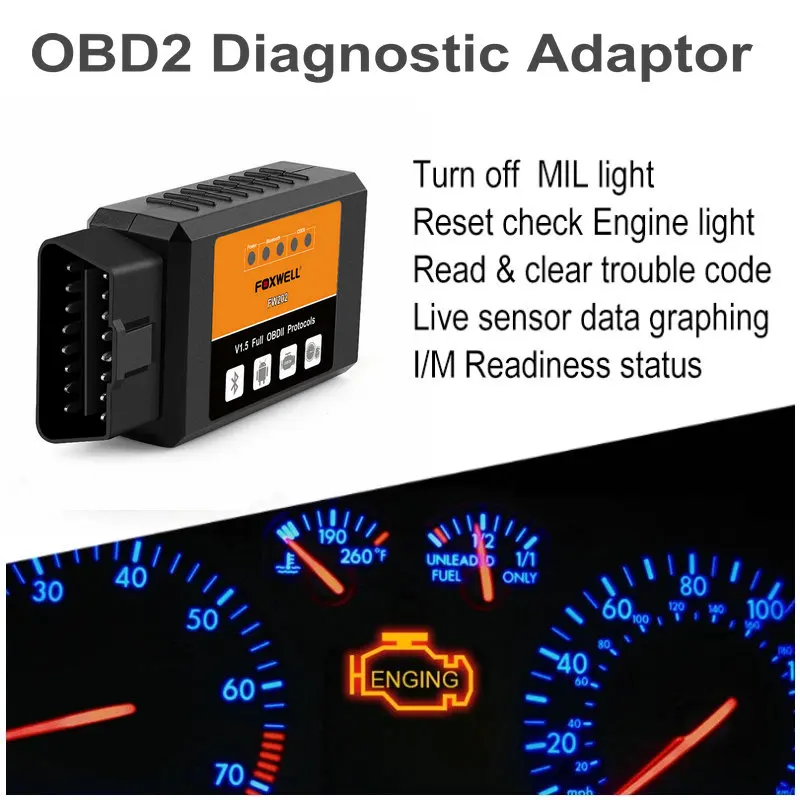 Foxwell elm327 OBD2 Bluetooth сканер Elm 327 в 1,5 OBDII адаптер считыватель кодов Авто диагностический сканер для автомобиля OBD 2 elm327 V1.5