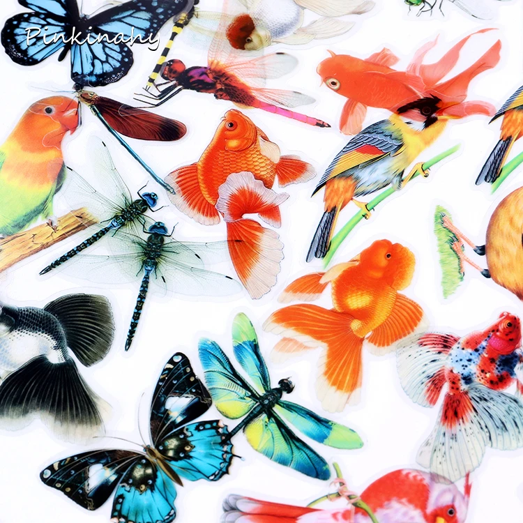 

30pcs Simulation Transparent PVC stickers scrapbooking Creative Forest Animal Butterfly Birds Decorative Sticker for Diary Album