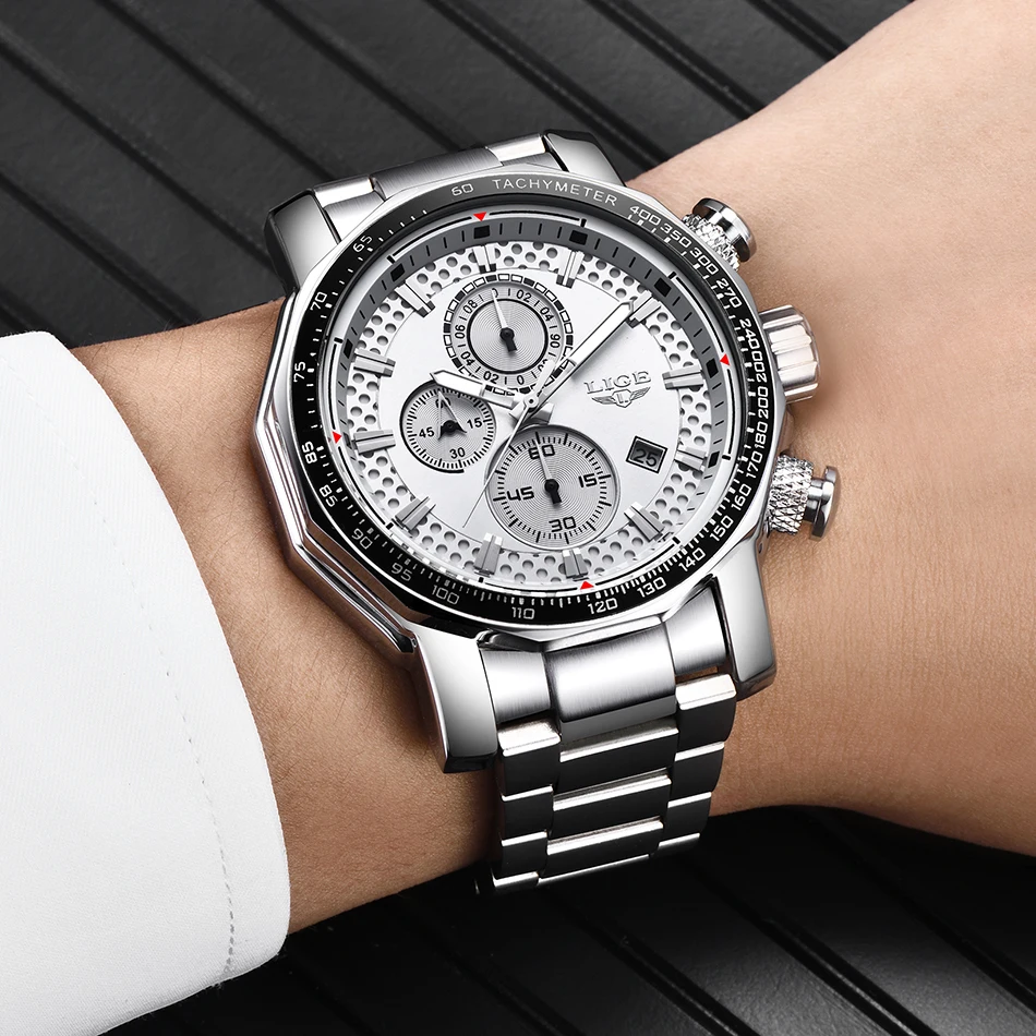 LIGE часы для мужчин лучший бренд класса люкс Спорт водонепроницаемый Нержавеющая сталь Аналоговые Кварцевые для мужчин s часы Дата Бизнес часы Reloj Hombre