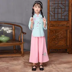 С цветочным рисунком для маленьких девочек улучшилось Тан костюм Костюмы 1930 S китайский Стиль воротник-стойка студент одежда для
