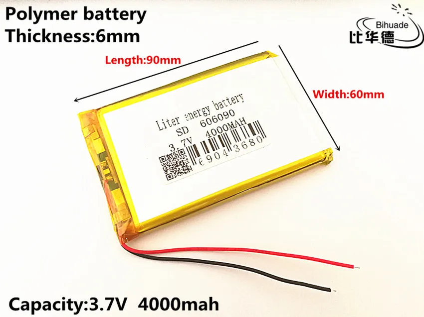 Полимерная литий-ионная батарея 606090 3,7 в 4000 мАч может быть настроена CE FCC ROHS MSDS сертификация качества