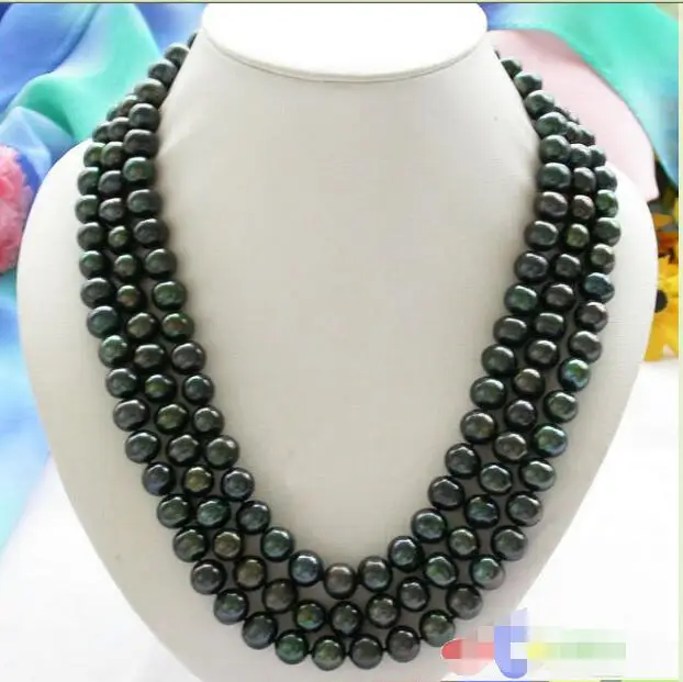 

Hot selling free shipping***** 3row 22" 11mm peacock black freshwater pearl necklace mabe clasp