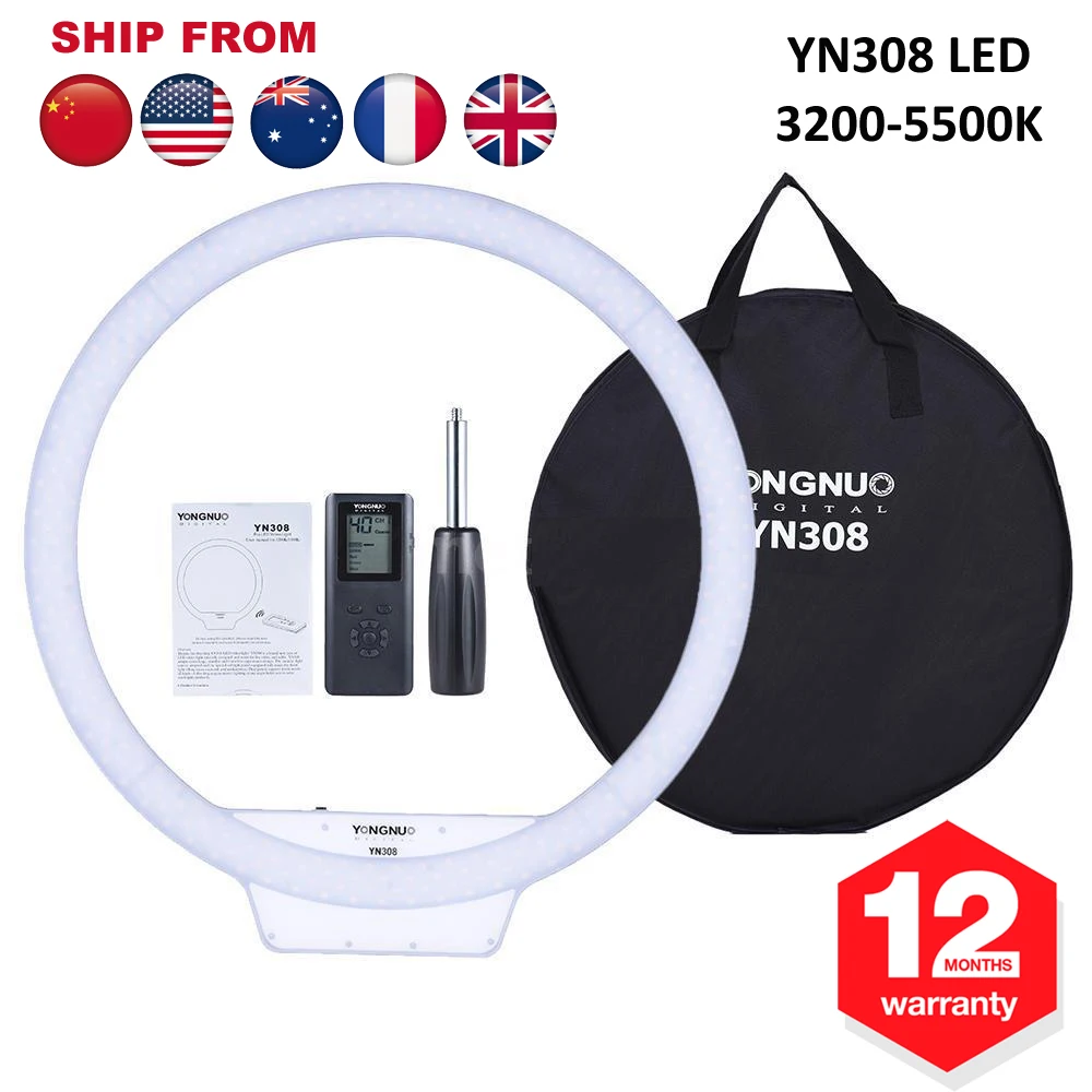 Yongnuo YN308 Selfie Ring Light 3200K-5500K Bi-Color Temperature LED Video Wireless Remote CRI95 With Handle Grip | Электроника