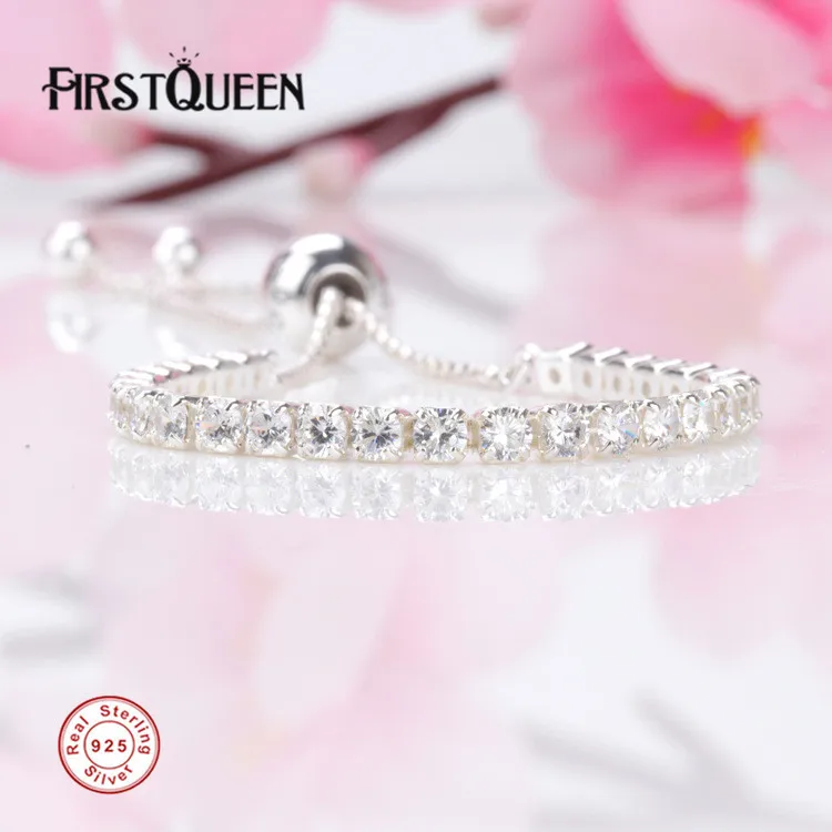 

FirstQueen Solid 925 Sterling Silver Clear Sparkling Strand Bracelet, Pink CZ Fit 4.3mm Charms DIY Gift For Jewelry Making