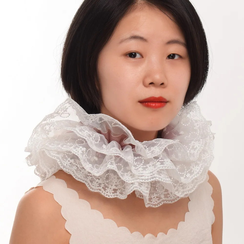 

42cm Vintage Lace Collar Elizabethan Victorian Steampunk Neck Ruff Ruffled Collar Cosplay Props 3 Colors