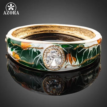 

AZORA Gold Color Stellux Austrian Crystal Oil Painting Pattern Paved Cuff Bangle Bracelet TB0021
