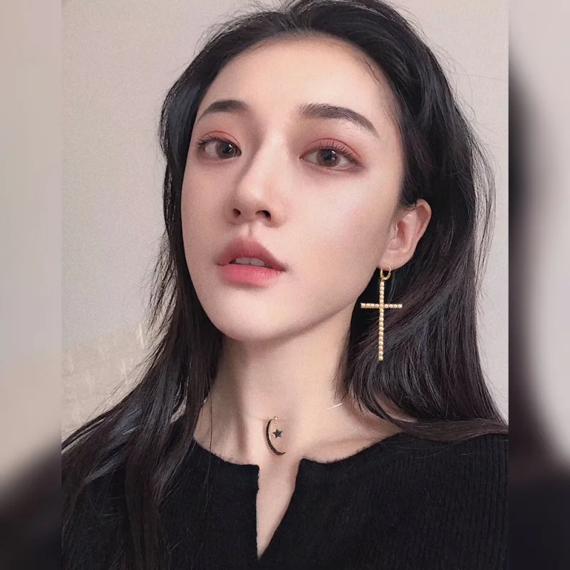 

2019 New Korean Fashion Cross irregular Hoop Earrings For Women Rhinestone Pearl Earring Hoops For Jewelry Making