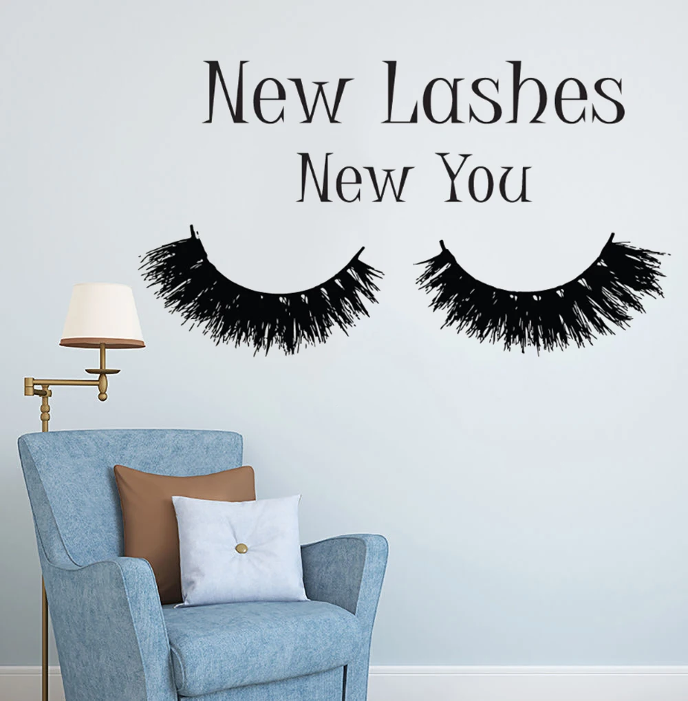 

Eyelashes Makeup Wall Sticker Cosmetics Make Up Wall Art Wall Decals Beauty Salon Vinyl Wallpaper Long Lashes Wall Mural AY1086