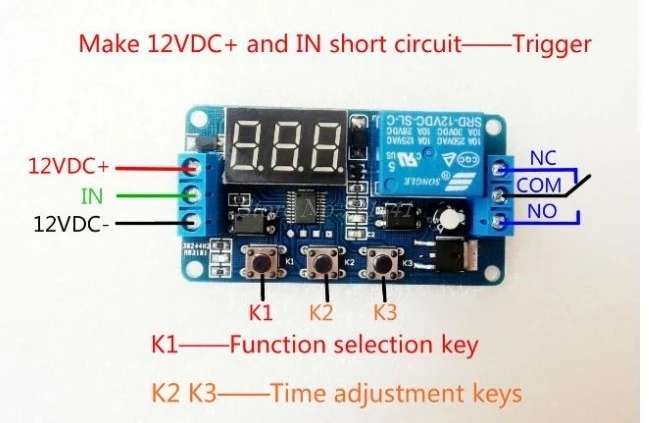 12 В светодиодный Таймер задержки для домашней автоматизации, релейный модуль, цифровой дисплей
