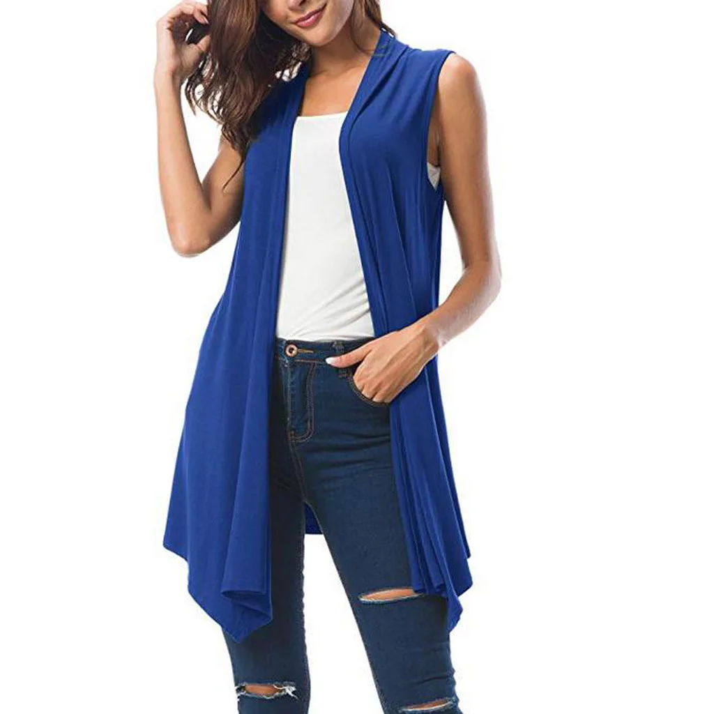 

Summer Holiday Beach Shawl Collar Draped Sleeveless Cardigan Loose Open Vest Top