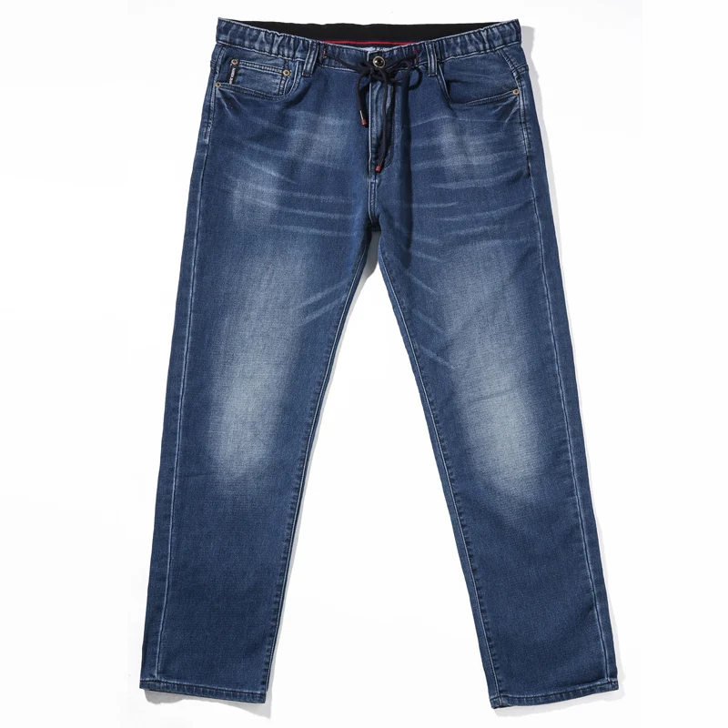 

2019 New Arrival Elastic Waist Cotton Men Jeans Stretch Big Size Straight Pants Autumn Winter Casual Blue Overalls for Male