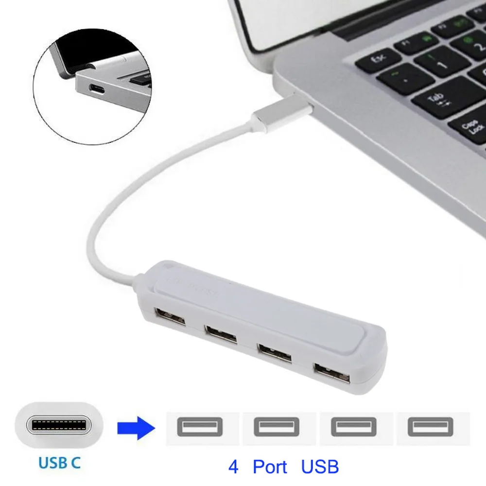Адаптер разветвитель Kebidu Type c на USB 2 0 с 4 портами для ПК ноутбуков настольных Macbook