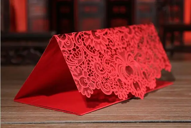 freeshipping 2pcs red cut flower wedding invitation envelope