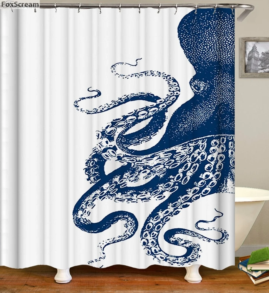 Kaufen Octopus dusche vorhang stoff 3d bad dusche vorhänge bad vorhang haken wasserdicht wasser abweisend bad
