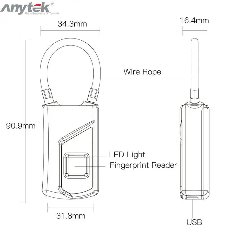 Anytek L1 Многофункциональный Умный Замок без ключа отпечатков пальцев IP66 водонепроницаемый Противоугонный дверной навесной замок для