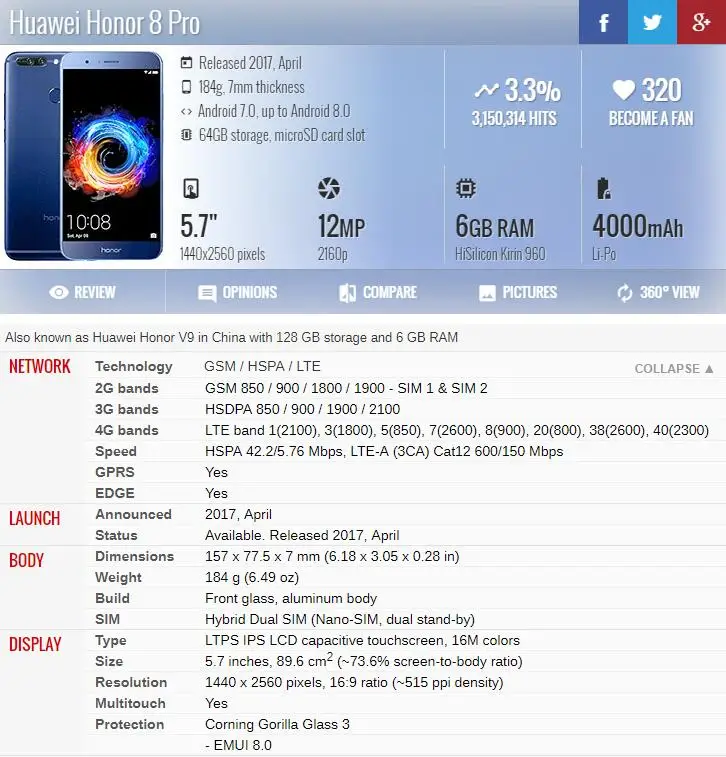 Huawei Honor 8 Pro