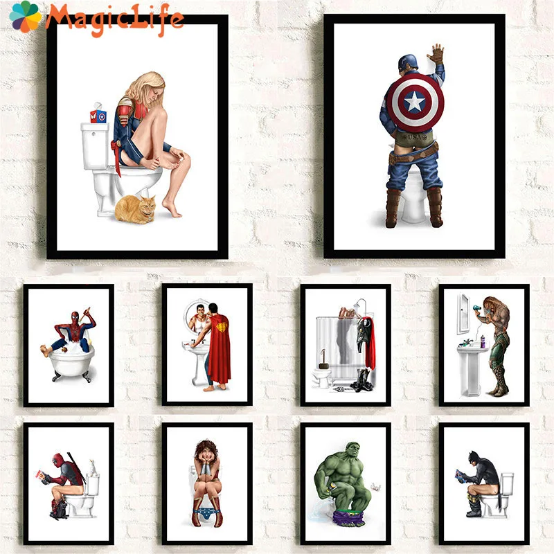 

Captain America Hulk Batman Spiderman Decor Wall Art Canvas Painting Superhero Movie Wall Pictures For Bathroom Toilet Unframed