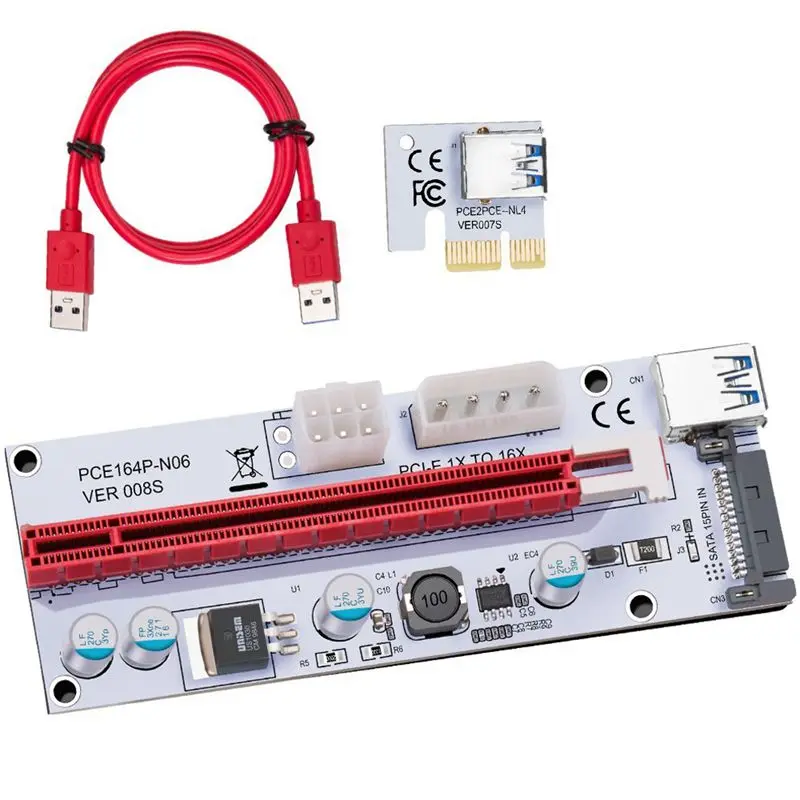 

PCI-E Express Cable 1X TO 16X Images Extension Ethereum ETH Mining Powered Riser Adapter Card, 60cm USB 3.0 Cable, 4 Solid Cap